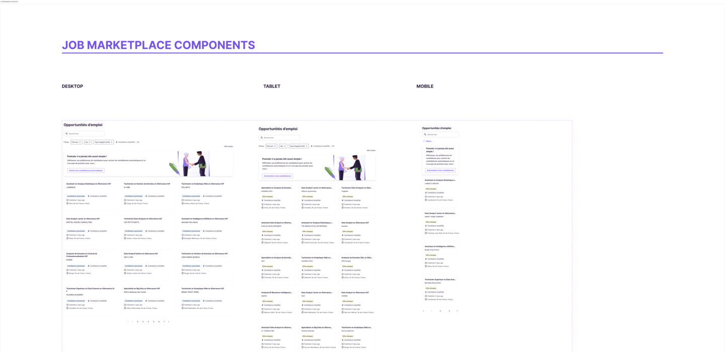 Documentación del design system de Job Marketplace: componentes, filtros y estados.